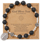 Pulsera Elástica de Gemas Multicolor con Medalla Milagrosa: Conexión Espiritual Única