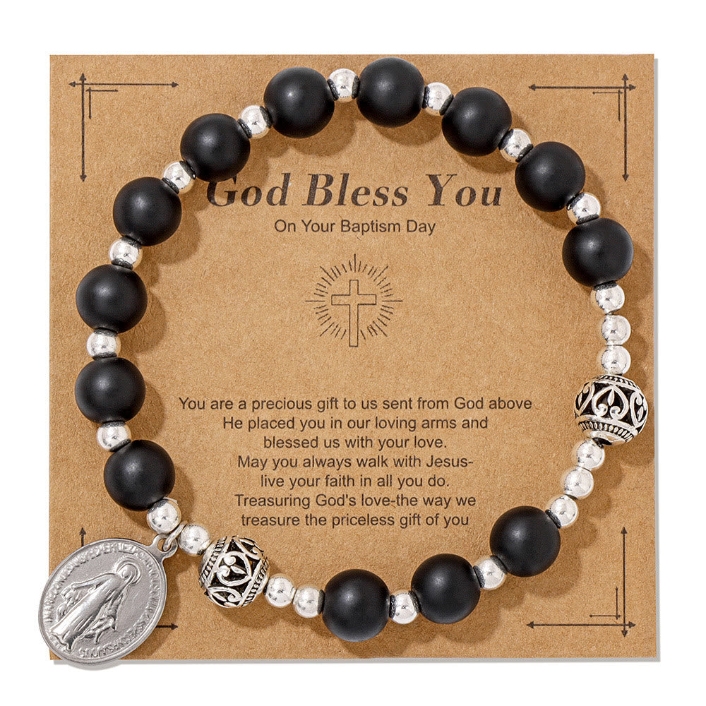 Pulsera Elástica de Gemas Multicolor con Medalla Milagrosa: Conexión Espiritual Única