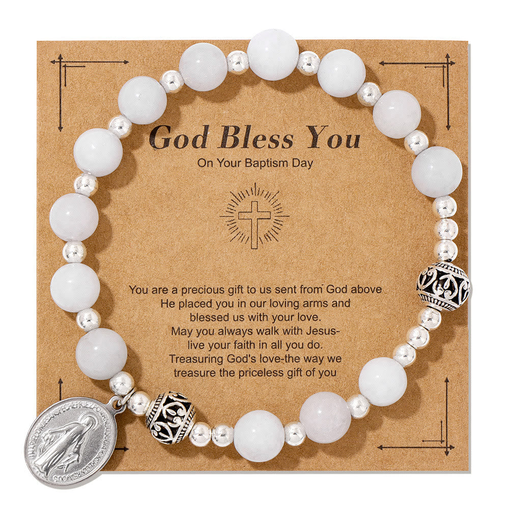 Pulsera Elástica de Gemas Multicolor con Medalla Milagrosa: Conexión Espiritual Única