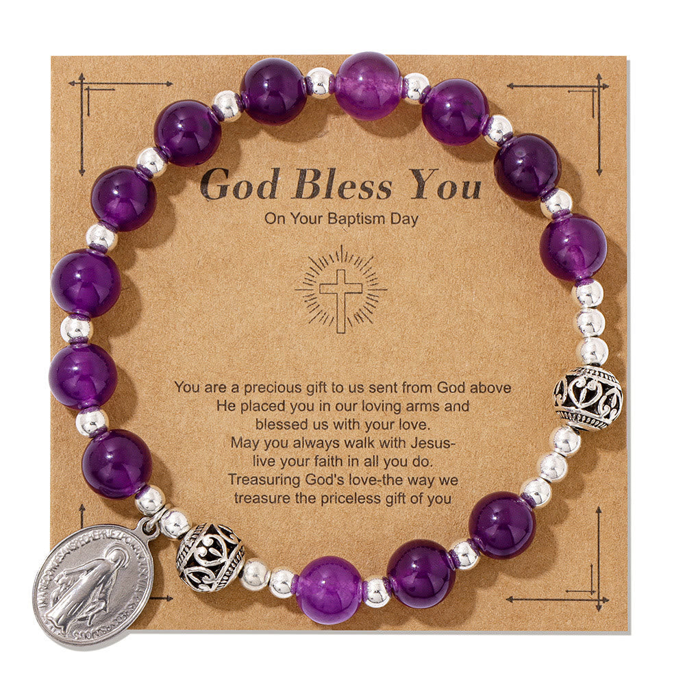 Pulsera Elástica de Gemas Multicolor con Medalla Milagrosa: Conexión Espiritual Única