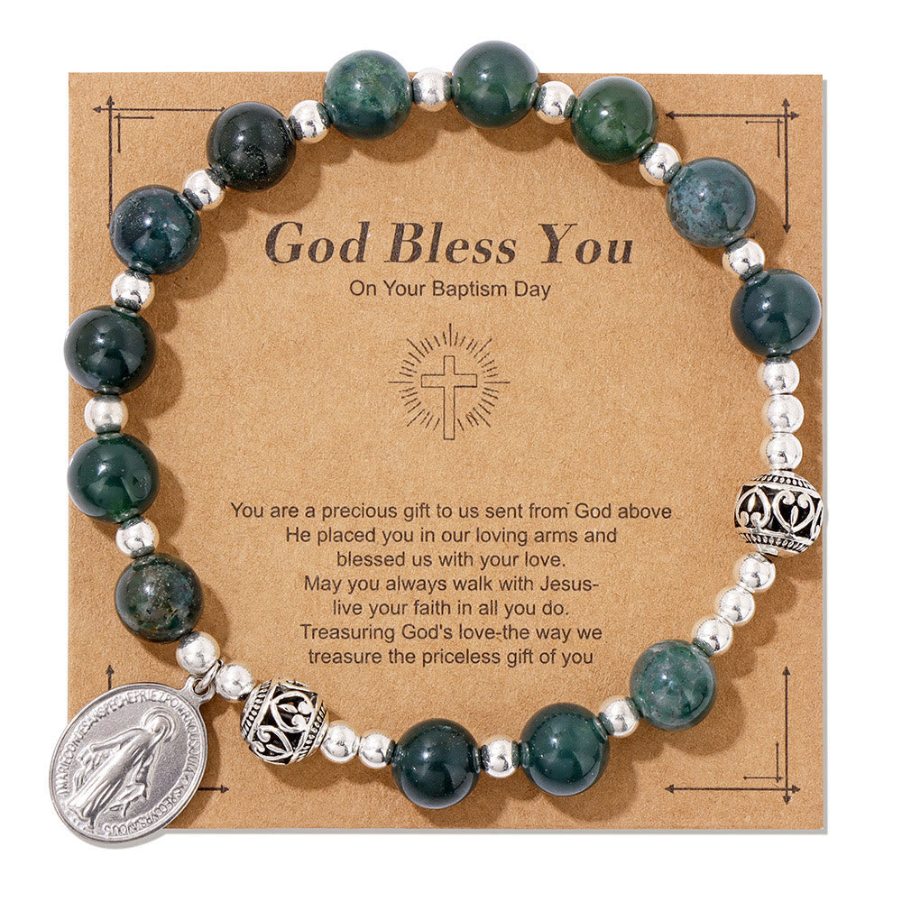 Pulsera Elástica de Gemas Multicolor con Medalla Milagrosa: Conexión Espiritual Única