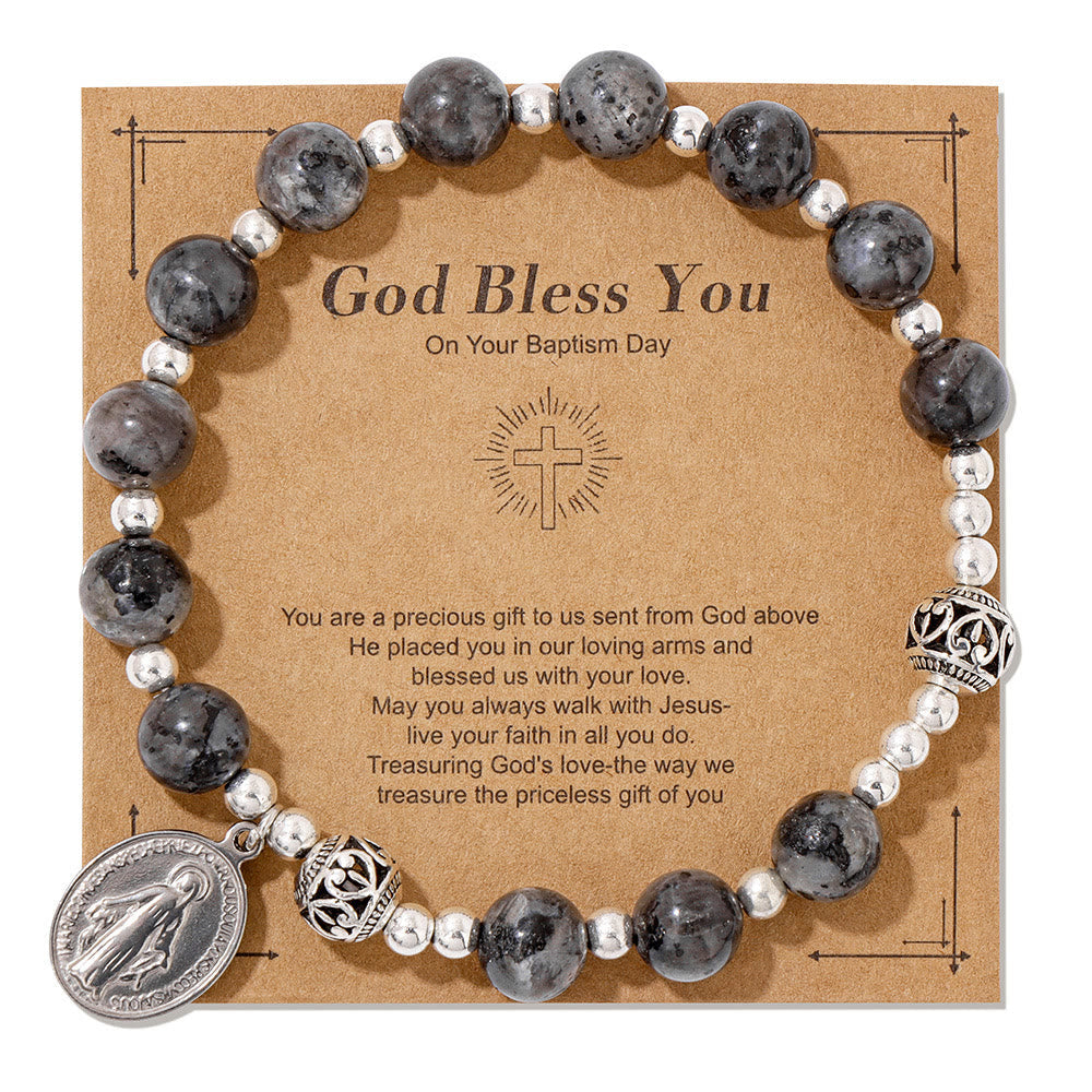Pulsera Elástica de Gemas Multicolor con Medalla Milagrosa: Conexión Espiritual Única