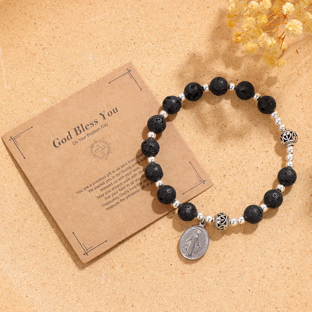 Pulsera Elástica de Gemas Multicolor con Medalla Milagrosa: Conexión Espiritual Única
