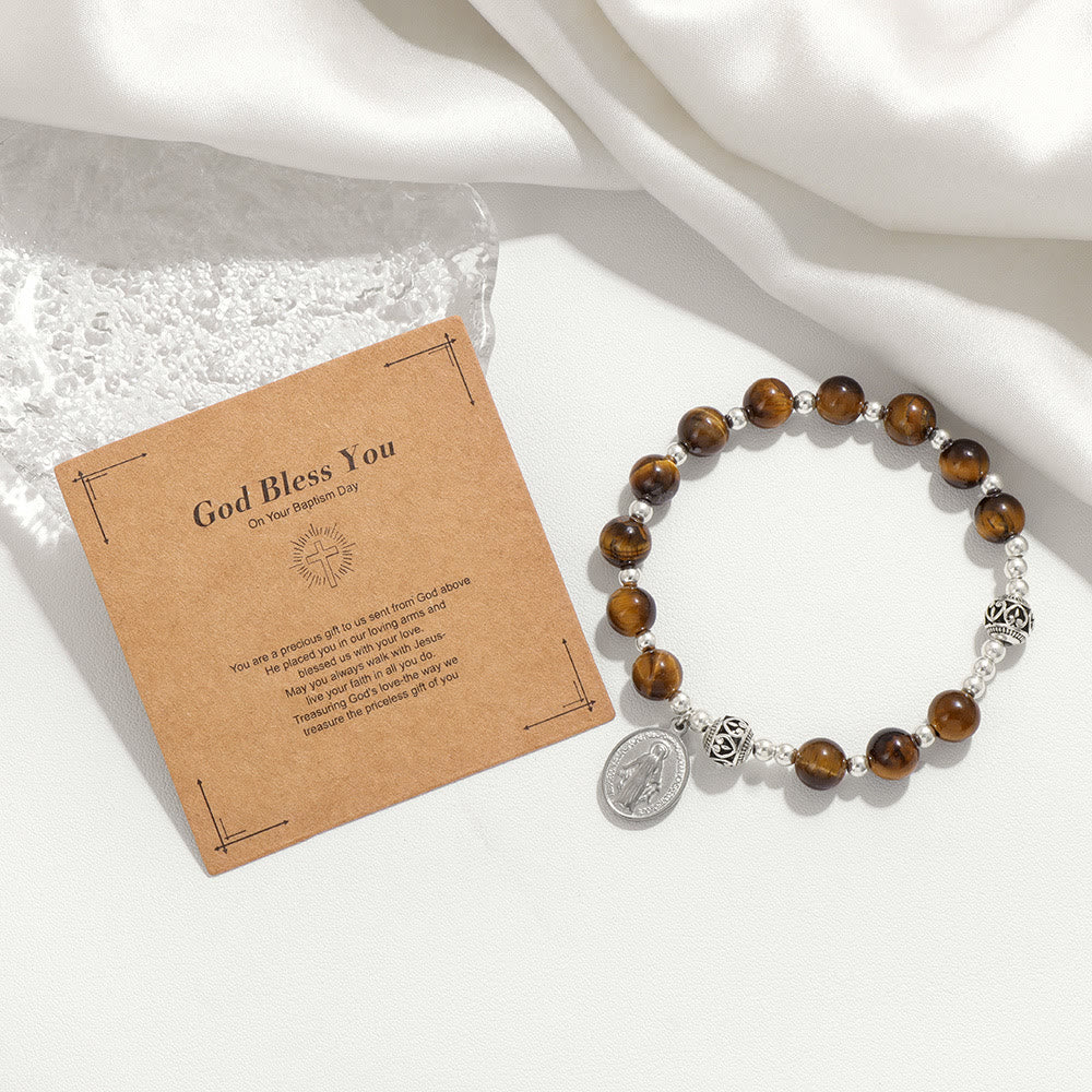 Pulsera Elástica de Gemas Multicolor con Medalla Milagrosa: Conexión Espiritual Única
