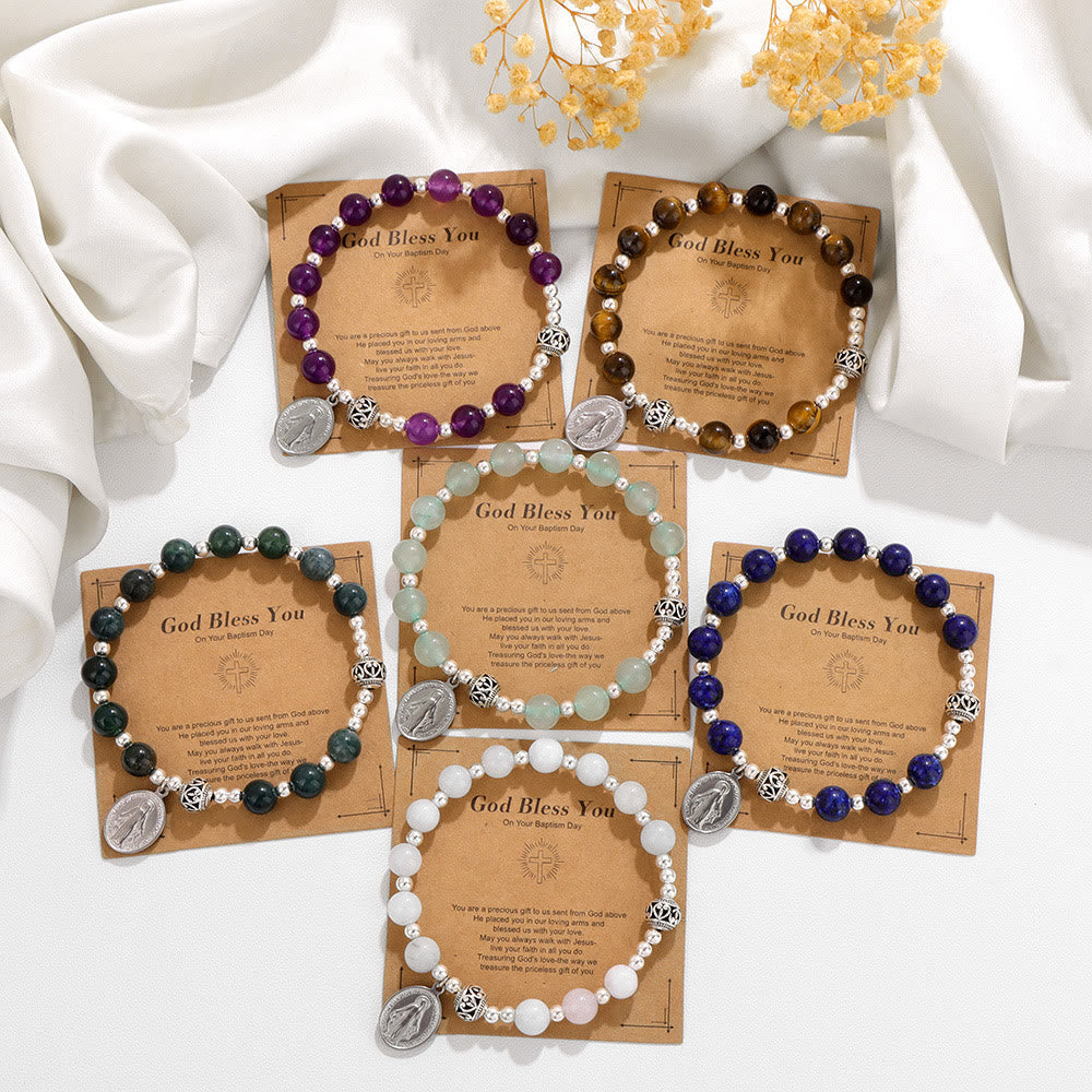 Pulsera Elástica de Gemas Multicolor con Medalla Milagrosa: Conexión Espiritual Única