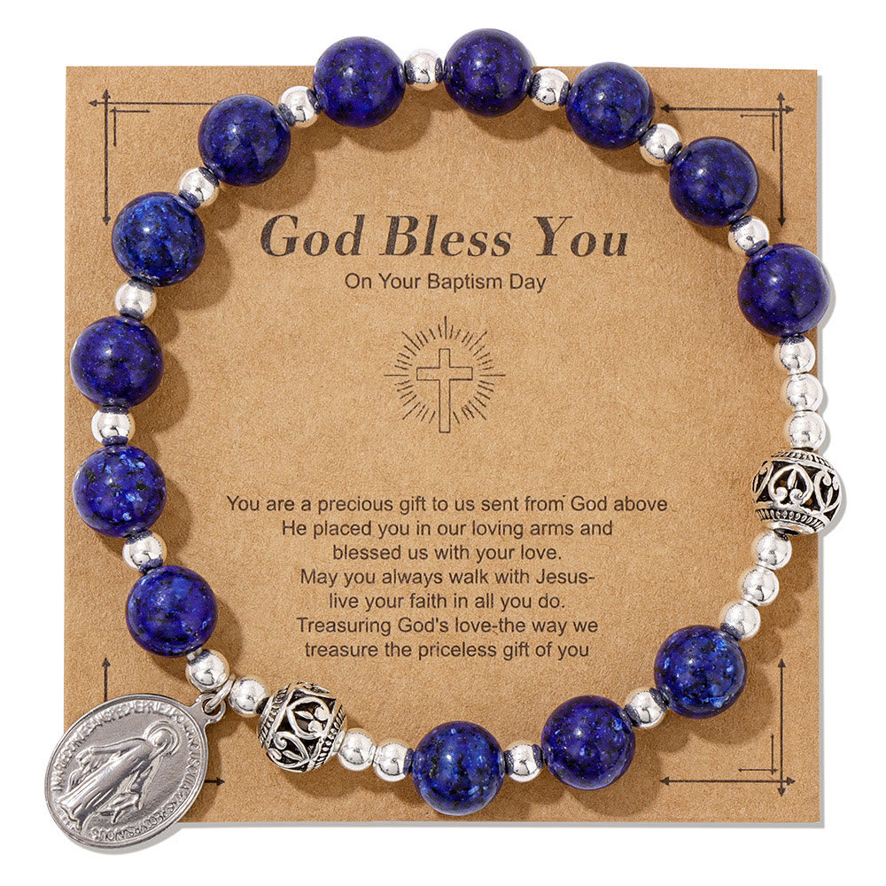 Pulsera Elástica de Gemas Multicolor con Medalla Milagrosa: Conexión Espiritual Única