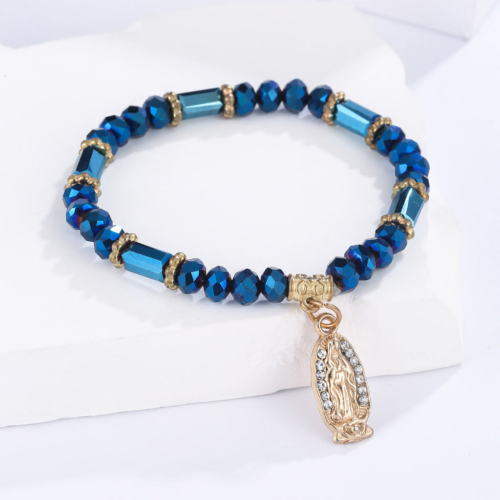 Pulsera Romántica de Cristal Transparente Multicolor con Medalla Milagrosa Dorada