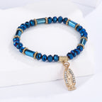 Pulsera Romántica de Cristal Transparente Multicolor con Medalla Milagrosa Dorada