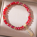 Pulsera Romántica de Cristal Transparente Multicolor con Medalla Milagrosa Dorada