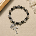 Pulsera de Ágata Negra Natural con Medalla de San Benito y Dije de la Virgen María: Arte de Fe Divina