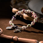 Pulsera Elástica de Cerámica Floral Multicolor con Medalla Milagrosa y Crucifijo