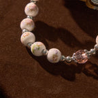 Pulsera Elástica de Cerámica Floral Multicolor con Medalla Milagrosa y Crucifijo