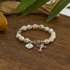 Pulsera Elástica de Cerámica Floral Multicolor con Medalla Milagrosa y Crucifijo
