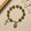 Pulsera de Cuentas Verdigris Mate con Medalla de San Benito de Bronce y Crucifijo