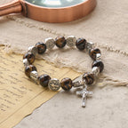 Pulsera Tricolor de Cuentas con Medalla de Plata de San Benito y Crucifijo: Arte de Fe Divina