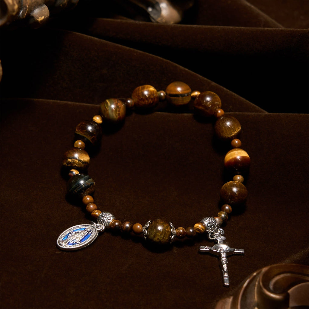Pulsera Rosario de Una Decena de Ojo de Tigre Amarillo de 10 mm