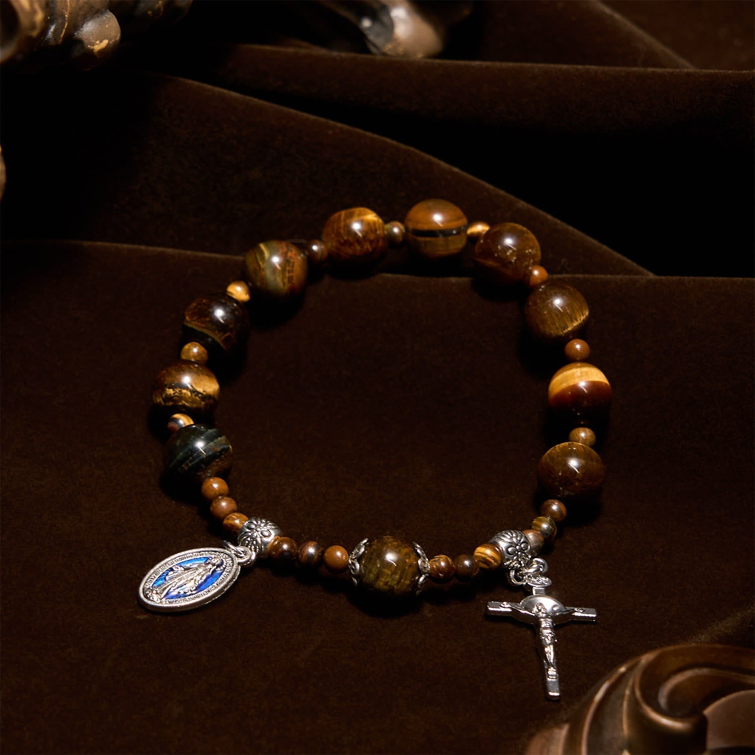 Pulsera Rosario de Una Decena de Ojo de Tigre Amarillo de 10 mm