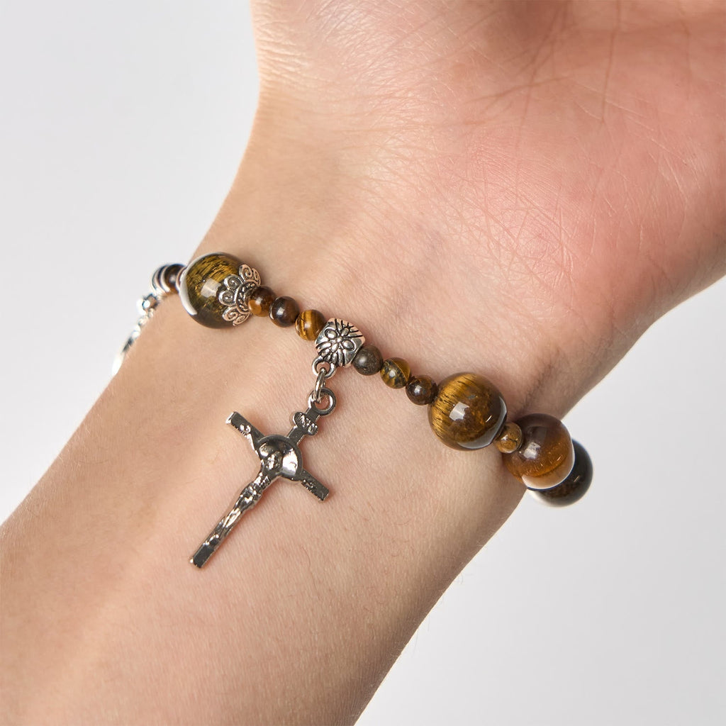 Pulsera Rosario de Una Decena de Ojo de Tigre Amarillo de 10 mm