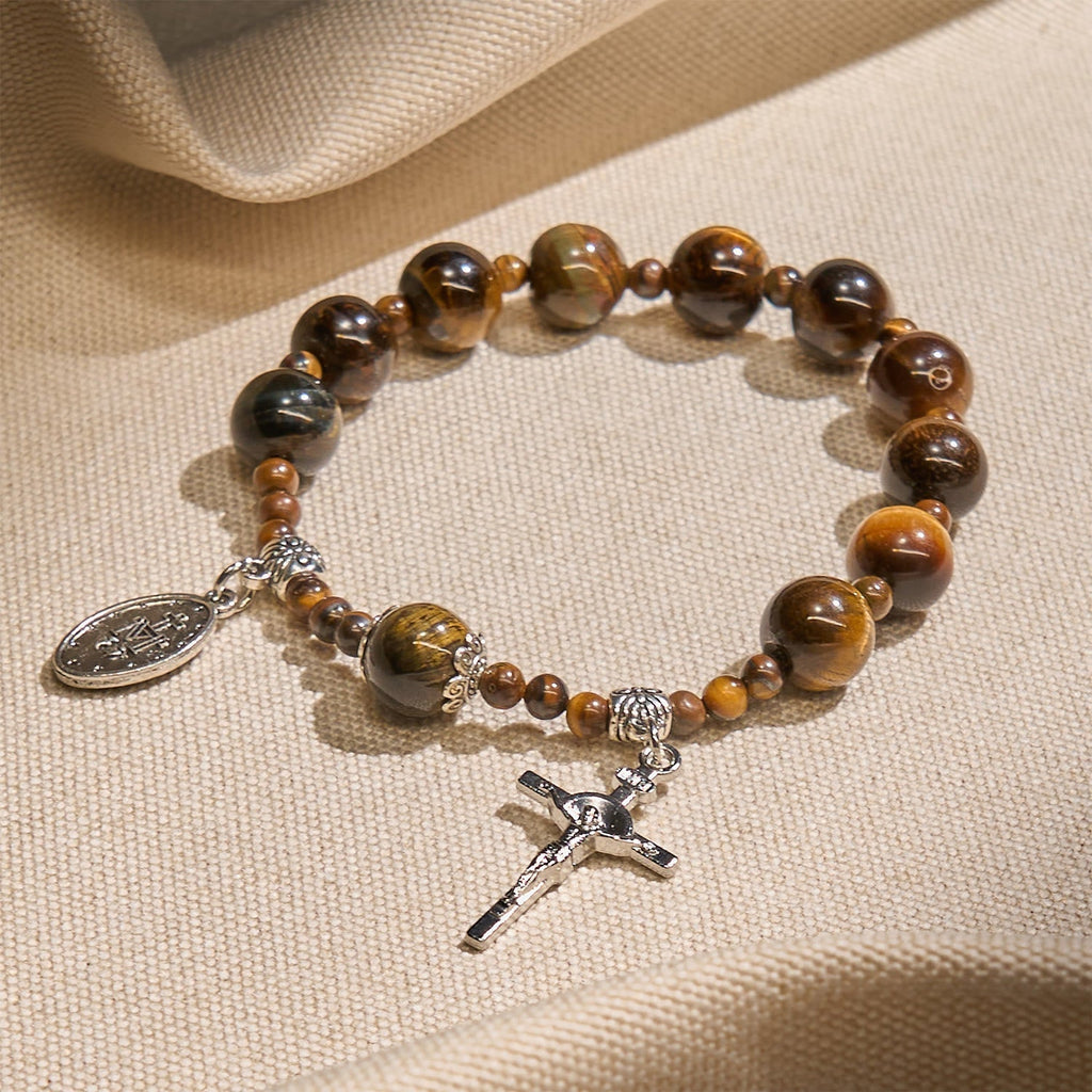 Pulsera Rosario de Una Decena de Ojo de Tigre Amarillo de 10 mm