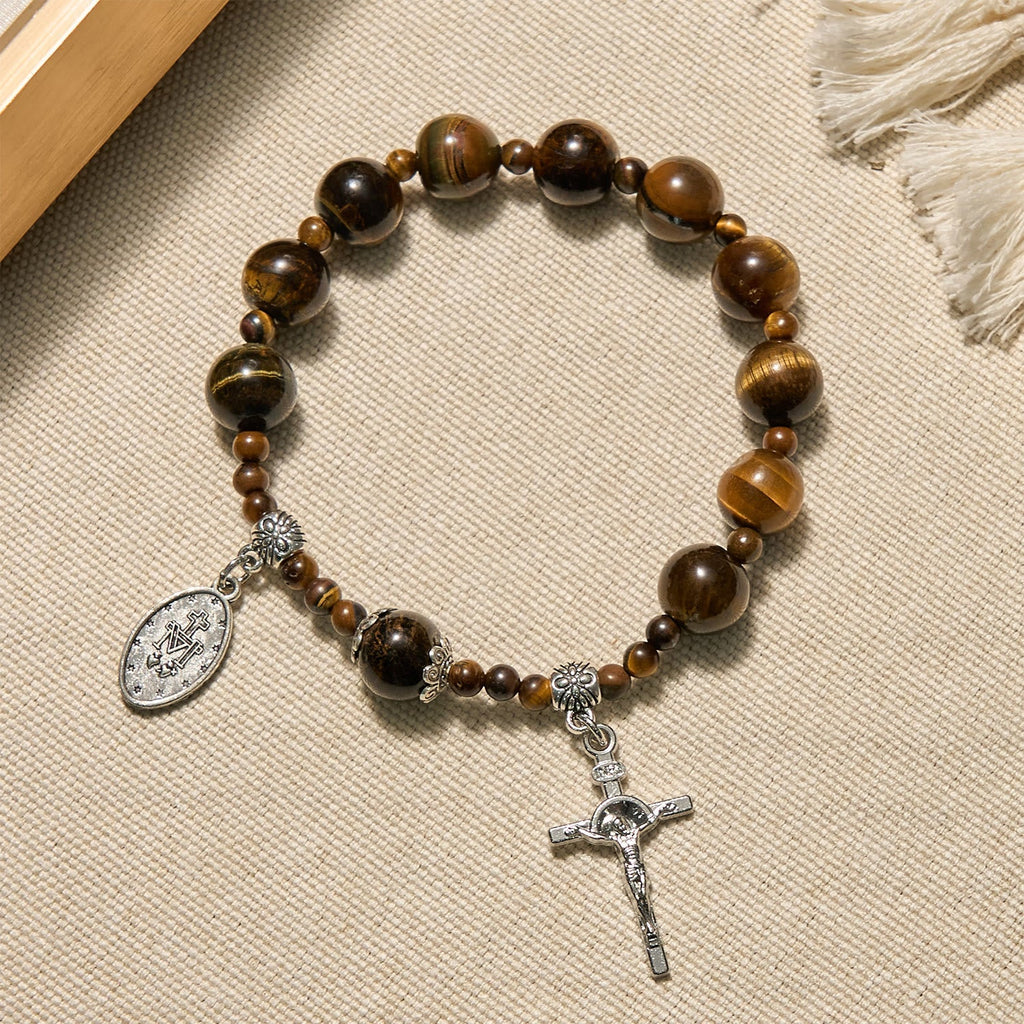 Pulsera Rosario de Una Decena de Ojo de Tigre Amarillo de 10 mm