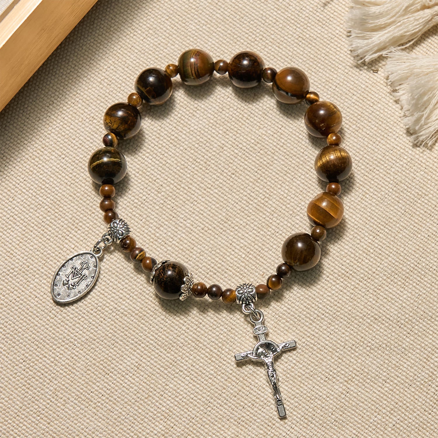 Pulsera Rosario de Una Decena de Ojo de Tigre Amarillo de 10 mm