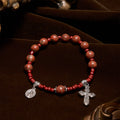 Pulsera Rosario de Una Decena de Piedra Sésamo Roja de 8 mm con Medalla Milagrosa y Cruz