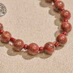 Pulsera Rosario de Una Decena de Piedra Sésamo Roja de 8 mm con Medalla Milagrosa y Cruz