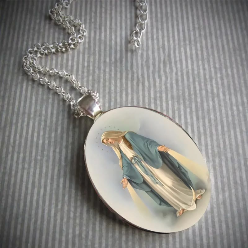 Collar con Medalla Milagrosa y Dije Bendecido "Reza a la Virgen María"