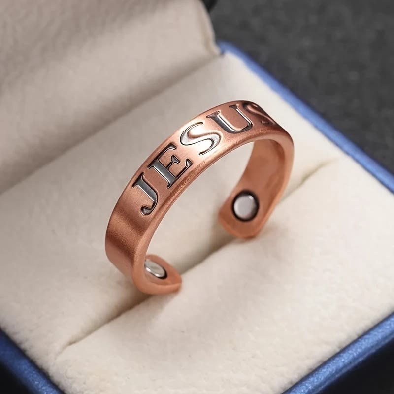 Anillo Ajustable de Cobre con Símbolo Minimalista de Jesús: Señal Distintiva de Fe