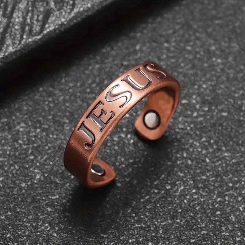 Anillo Ajustable de Cobre con Símbolo Minimalista de Jesús: Señal Distintiva de Fe