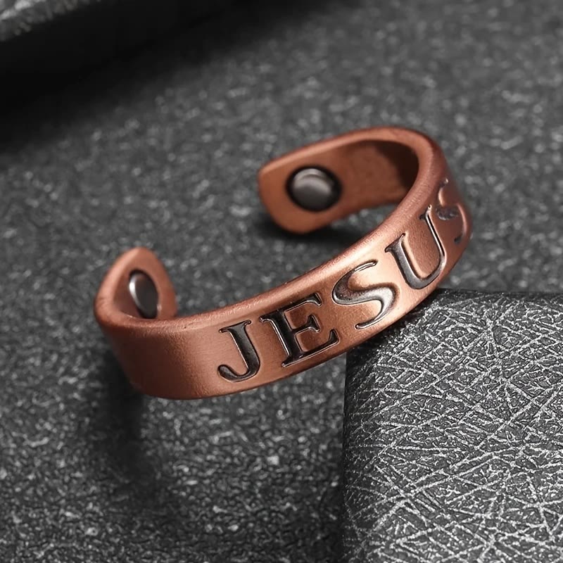 Anillo Ajustable de Cobre con Símbolo Minimalista de Jesús: Señal Distintiva de Fe