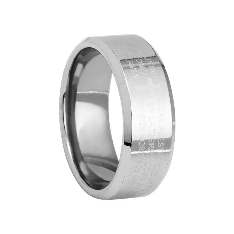 Anillo Tricolor de 8 mm con Versículo Santo y Motivo de Cruz Estilo Minimalista