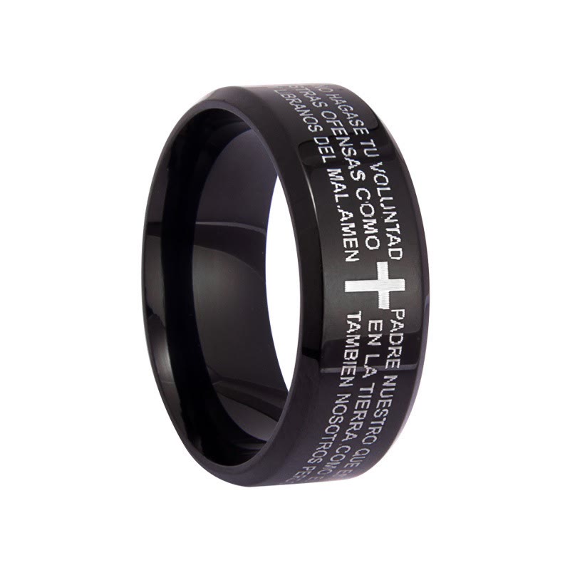 Anillo Tricolor de 8 mm con Versículo Santo y Motivo de Cruz Estilo Minimalista