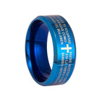 Anillo Tricolor de 8 mm con Versículo Santo y Motivo de Cruz Estilo Minimalista