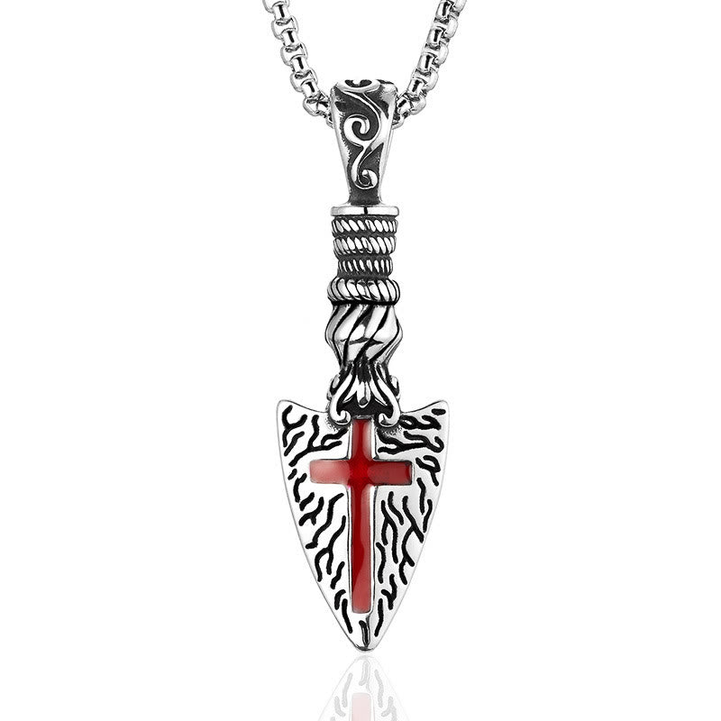 Collar de Punta de Lanza con Cruz Roja y Elementos Barrocos con Patrón Vintage