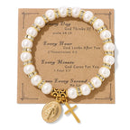 FE EN ORACIÓN: Pulsera Blanca Elegante con Medalla Milagrosa y Tarjeta de Versículo
