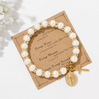 FE EN ORACIÓN: Pulsera Blanca Elegante con Medalla Milagrosa y Tarjeta de Versículo