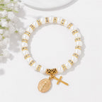 FE EN ORACIÓN: Pulsera Blanca Elegante con Medalla Milagrosa y Tarjeta de Versículo