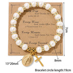 FE EN ORACIÓN: Pulsera Blanca Elegante con Medalla Milagrosa y Tarjeta de Versículo
