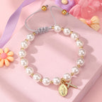 FE EN ORACIÓN: Pulsera Blanca Elegante con Medalla Milagrosa y Tarjeta de Versículo