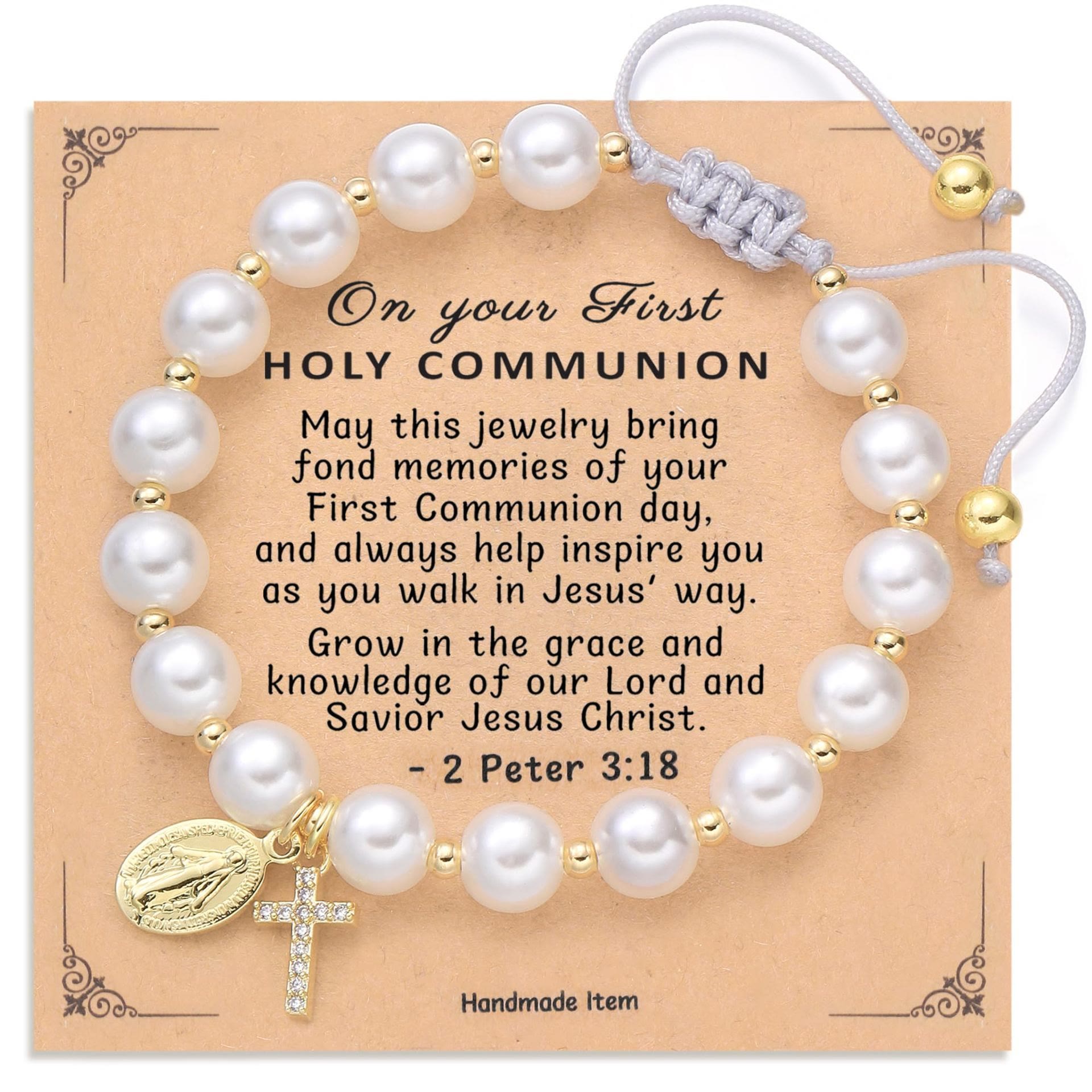 FE EN ORACIÓN: Pulsera Blanca Elegante con Medalla Milagrosa y Tarjeta de Versículo