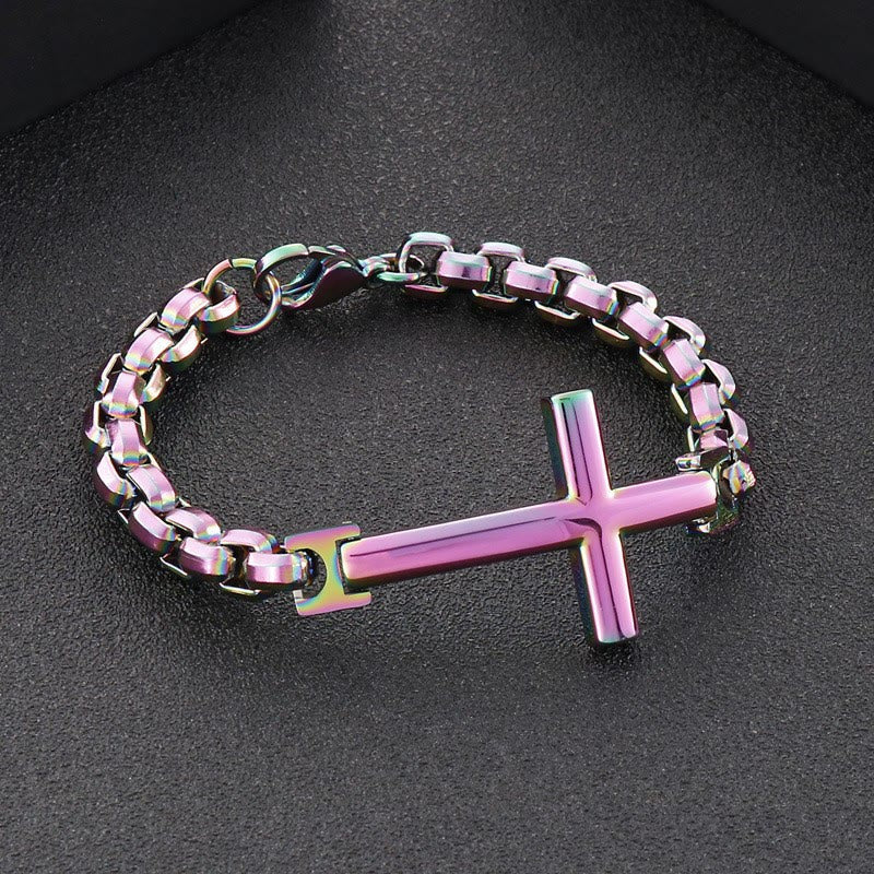 Pulsera de Cruz Minimalista Multicolor de Líneas Limpias y Alma Fiel