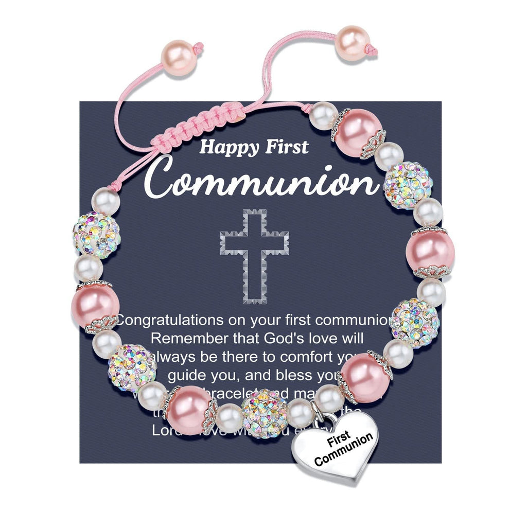 FE EN ORACIÓN: Pulsera de Regalo de Primera Comunión con Cruz y Tarjeta de Bendición