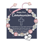 FE EN ORACIÓN: Pulsera de Regalo de Primera Comunión con Cruz y Tarjeta de Bendición
