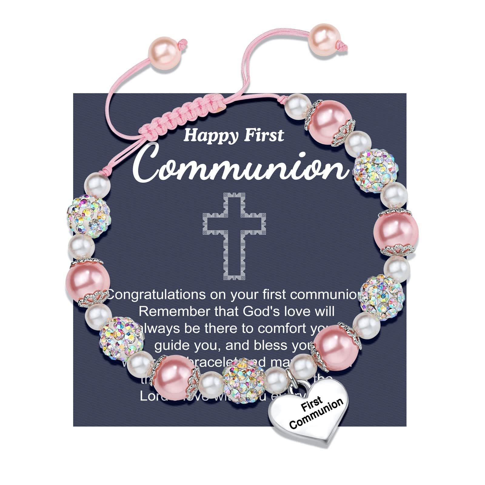 FE EN ORACIÓN: Pulsera de Regalo de Primera Comunión con Cruz y Tarjeta de Bendición