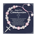 FE EN ORACIÓN: Pulsera de Regalo de Primera Comunión con Cruz y Tarjeta de Bendición
