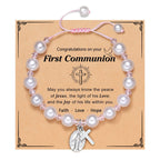 FE EN ORACIÓN: Pulsera de Regalo de Primera Comunión con Cruz y Tarjeta de Bendición