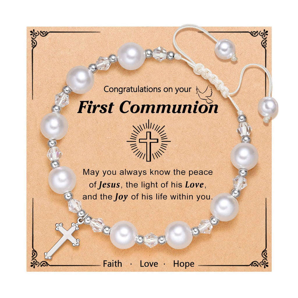 FE EN ORACIÓN: Pulsera de Regalo de Primera Comunión con Cruz y Tarjeta de Bendición