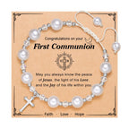 FE EN ORACIÓN: Pulsera de Regalo de Primera Comunión con Cruz y Tarjeta de Bendición