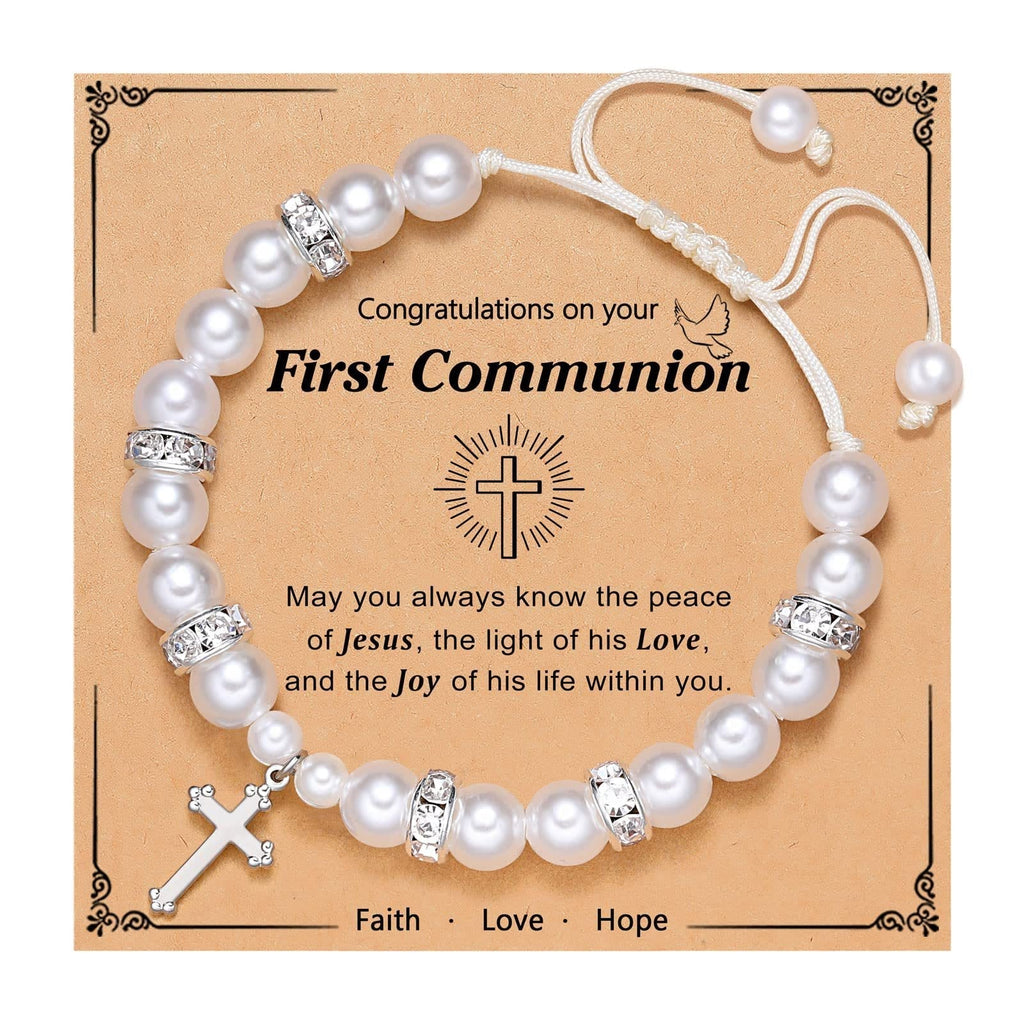FE EN ORACIÓN: Pulsera de Regalo de Primera Comunión con Cruz y Tarjeta de Bendición